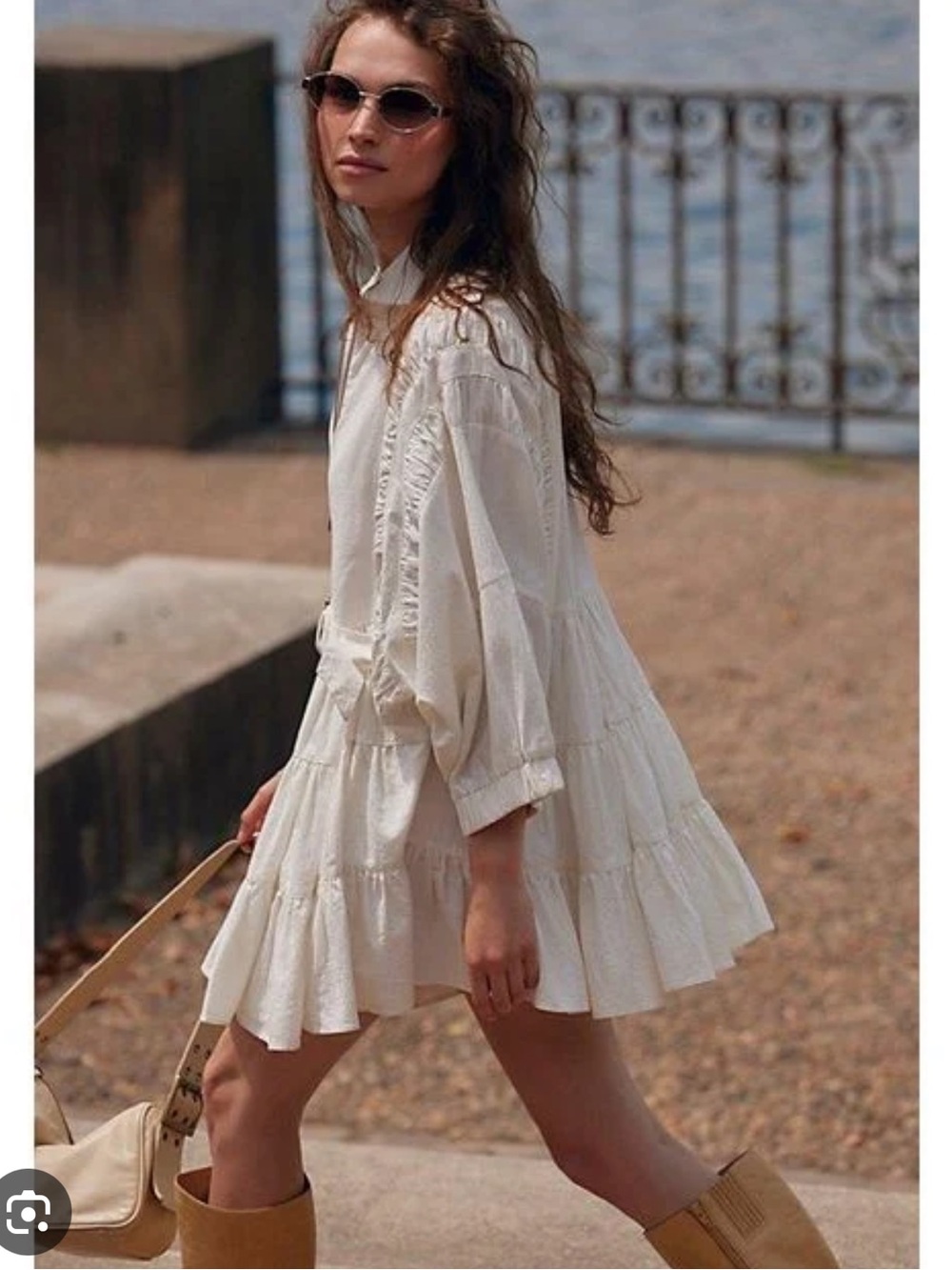 Free People Hampton Belted Waist Tiered Poplin Mini Dress M - Picture 2 of 7